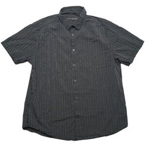Old Navy Shirt Mens Large Black‎ Button Up Striped Short Sleeve 43 in Chest